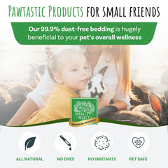 Dust-free, soft shavings highlight safety for sensitive paws.