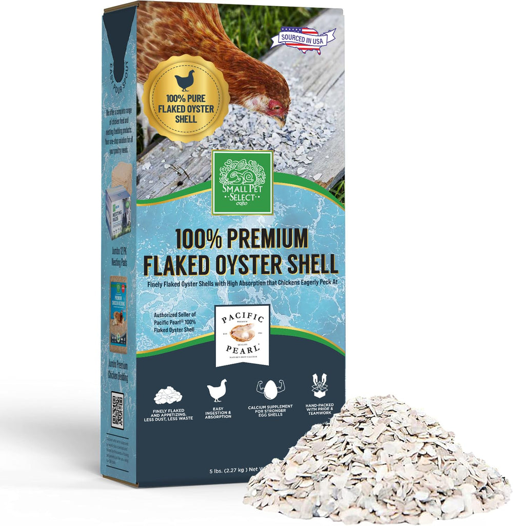 Small Pet Select Pacific Pearl oyster shell 5lb bag provides pure calcium for poultry.