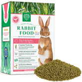 Small Pet Select rabbit food pellets bag highlights high-fiber formula for digestive health