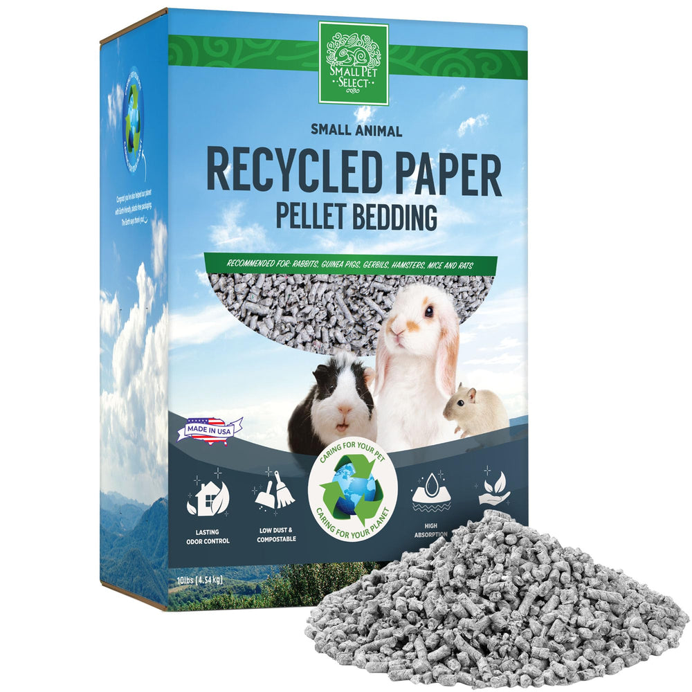 Small Pet Select recycled paper pellet bedding packaging, clean and eco-friendly for easy cage setup