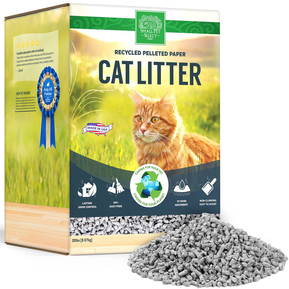 Small Pet Select recycled cat litter pellets close-up showing uniform texture and low-dust design.