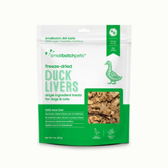 Smallbatch freeze dried duck liver treats in packaging, convenient for on-the-go rewards