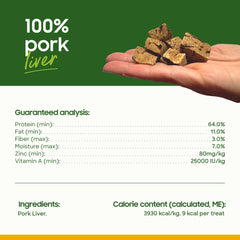 smallbatch freeze-dried pork liver ingredient closeup emphasizes single-ingredient quality.