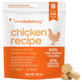 Smallbatch Pets freeze-dried chicken patty closeup highlights high-protein texture for dogs.