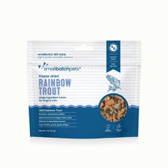 Smallbatch Rainbow Trout freeze-dried treats in a 2oz bag for training and rewards