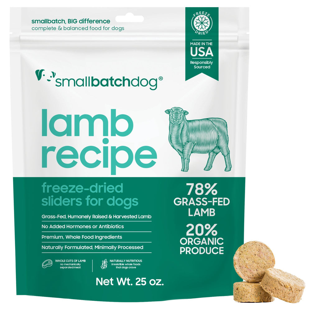 Smallbatch Pets freeze-dried lamb dog food 25 oz packaging for convenient meals