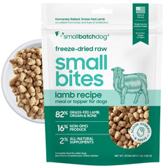 Smallbatch Pets Lamb Recipe freeze-dried bites in bowl for a protein-rich meal option.