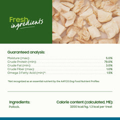Smallbatch Pets Pollock bite-sized crunch, gluten-free option for cats and dogs.