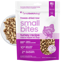 smallbatch turkey freeze-dried bites in packaging, convenient grain-free meal option