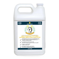 Smart Earth camelina oil bottle front highlighting healthier coats for horses