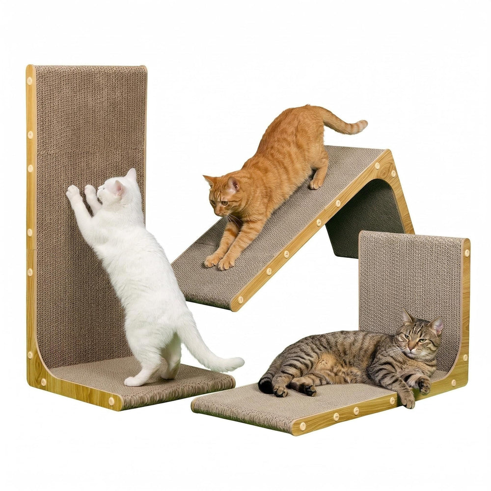 SMARTBEAN 3-Pack Cardboard Cat Scratcher L-Shape against wall protects furniture