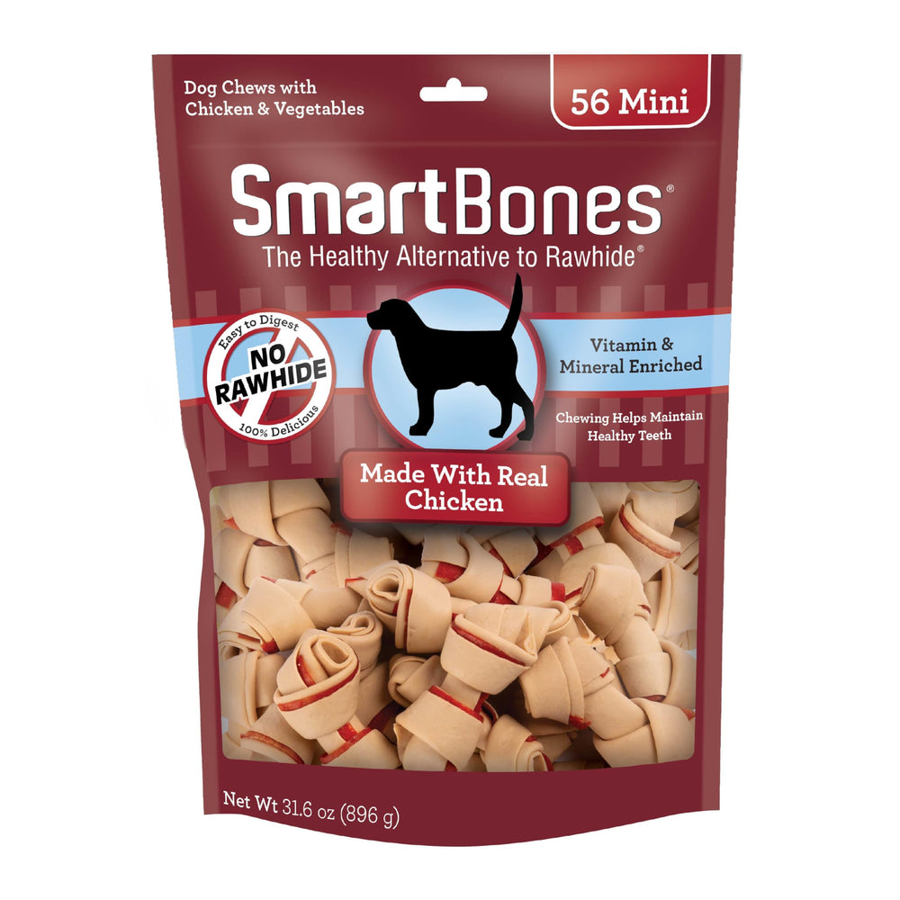 SmartBones Mini Bones 56-count pack with real chicken.