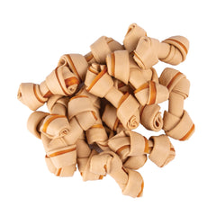 SmartBones Mini Chews closeup shows wrapped sweet potato center for tasty texture.