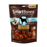 SmartBones Mini Chews with peanut butter outside and chicken inside, tasty chew for dogs.