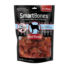 SmartBones Mini Chews with real beef: bone-shaped treat for easy digestion and teeth support.