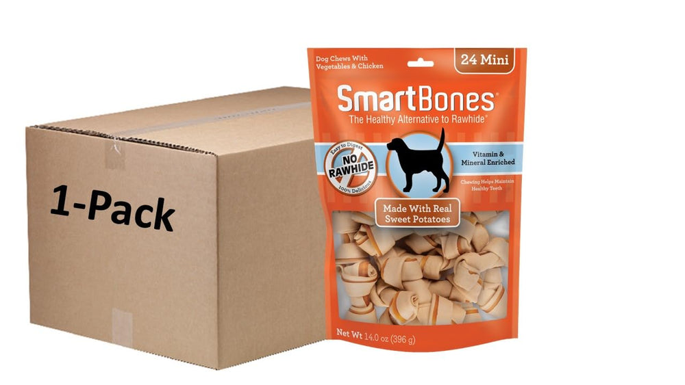 SmartBones Mini Chews real sweet potato pack highlights wholesome ingredients for dogs.