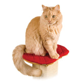 SmartCat Perch in red on the post, front view for a cozy nap.