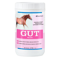 SmartEquine Gut Pellets bottle front showcasing trusted equine digestive support for daily use.