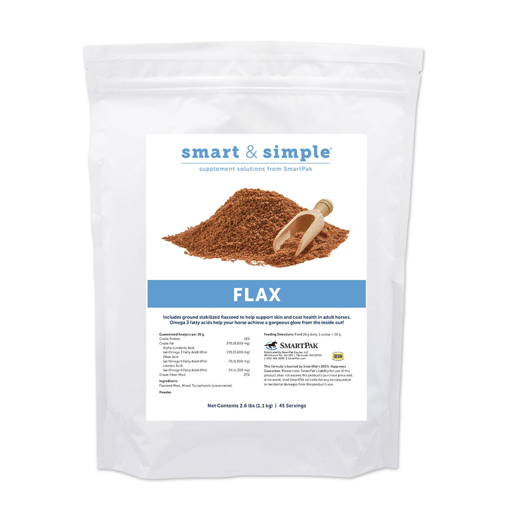 SmartEquine Smart & Simple Flax bottle on shelf supports daily skin and coat care.