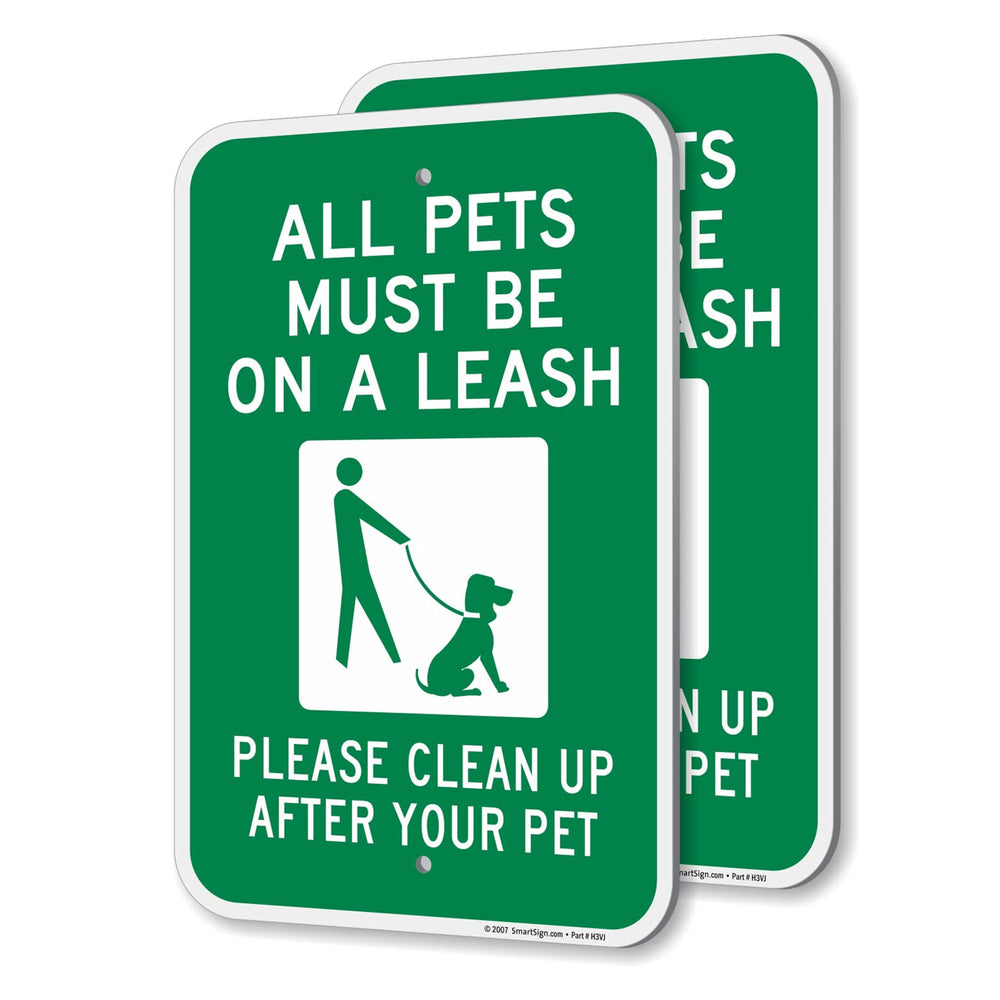 SmartSign All Pets Must Be On Leash sign front view enhances visibility for outdoor areas