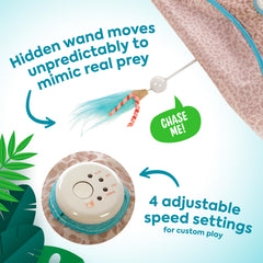 SmartyKat Hidden Hijinks teaser wand movement stimulates hunting behavior during solo play.