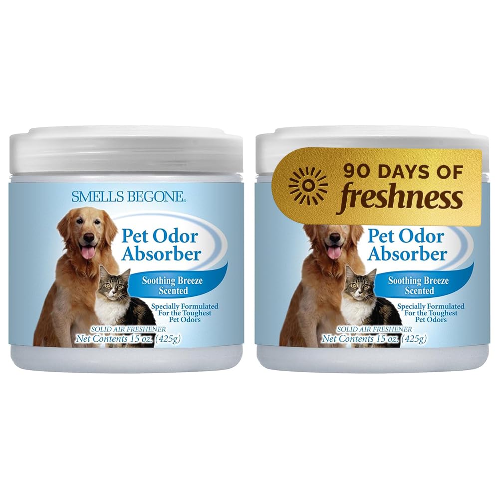 Smells Begone 15oz gel jar closeup showing odor absorption for pet spaces