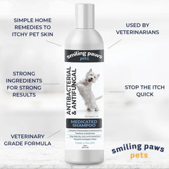 Smiling Paws Medicated Shampoo lather close-up showing rich foam for effective cleansing.