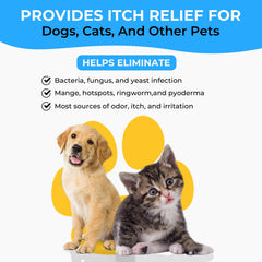 Smiling Paws Pets Medicated Waterless Shampoo spray demonstrates easy, on-the-go application for sensitive pets.