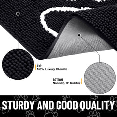 Smiry dog mat with non-slip rubber base for secure placement on dry floors.