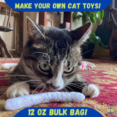 Smokey's Stash catnip stalkless ground cat playing with DIY toy.