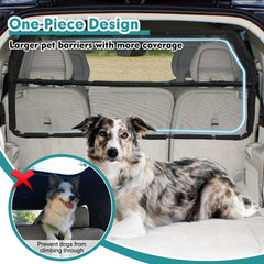 Snagle Paw barrier at back seat area demonstrates wide coverage and pet safety during travel