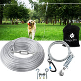 Snagle Paw 75ft dog tie-out cable in secure yard setup.