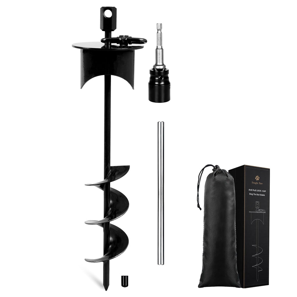 Snagle Paw dog tie-out stake with lock-cap for secure outdoor anchoring