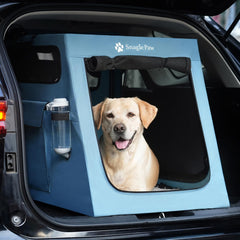 Snagle Paw crate with trunk-fit design for secure car travel