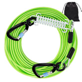 Snagle Paw tie-out clip locks securely for safe outdoor roaming.
