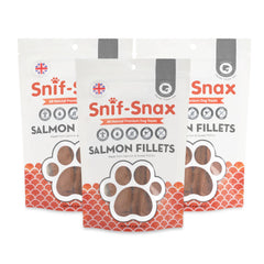 Snif-Snax salmon fillets dog treats pack for training rewards.