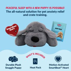 Snuggle Puppy gray plush design suitable for first nights and transitions.