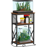 Snughome 10-gallon stand front view with integrated charging station for aquarium gear.