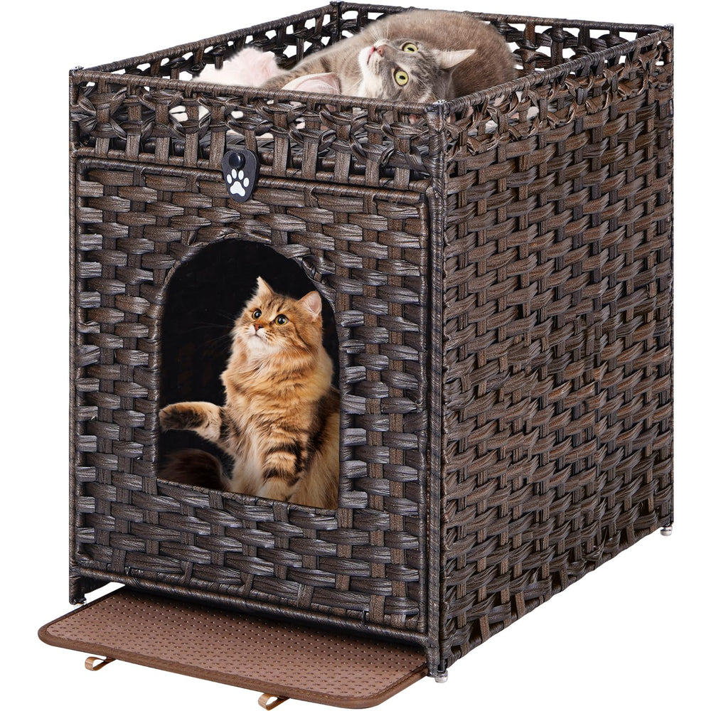 Snughome handwoven rattan cat washroom in brown offers warm privacy.