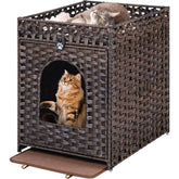 Snughome handwoven rattan cat washroom in brown offers warm privacy.