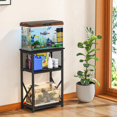 Snughome stand side view highlights the middle shelf for easy gear access