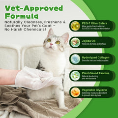 SnugTail Pet Glove Wipes on a paw, removing dirt and dander easily.