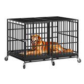 Snuowu 48-inch dog crate with wheels for easy mobility and secure confinement.