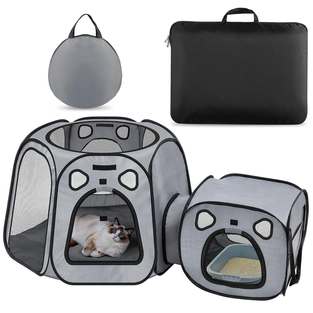 Snuvid Cat Playpen with dual zones showing separate play and litter areas for cleaner homes