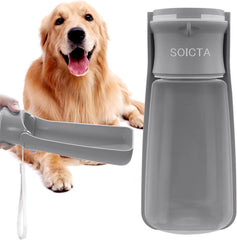 SOICTA portable dog water bottle folded for easy transport on walks.