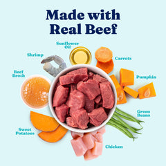 Solid Gold beef-sweet-potato close-up demonstrates real ingredients and savory broth for appetizing meals.