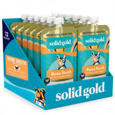 Solid Gold Bone Broth Cat Topper pouch showing real chicken shreds for hydration and flavor