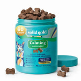 Solid Gold Calming Chews bacon flavor packaging promotes relaxation for dogs during travel