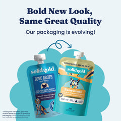 Solid Gold Chicken Bone Broth provides hydration support during meals for picky dogs.