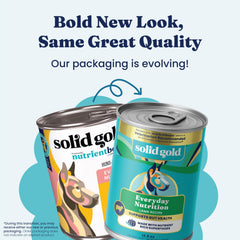 Solid Gold wet dog food with whole grains and superfoods for balanced nutrition.